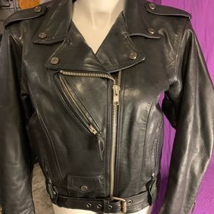 Harley Davidson woman leather riding jacket.